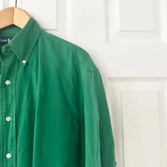 Ralph Lauren Polo Vintage Kelly Green Blake Button Down Casual Y2K Shirt Medium - Picture 5 of 8